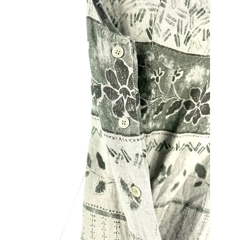 VTG 90s Uniform John Paul Richard Womens Dress Sz‎ M Linen Green Maxi Floral Y2K